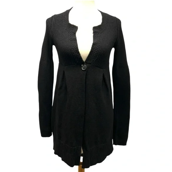 Theory Black Wool Cashmere One Button Longline Women's Cardigan Sweater Small - Picture 4 of 11